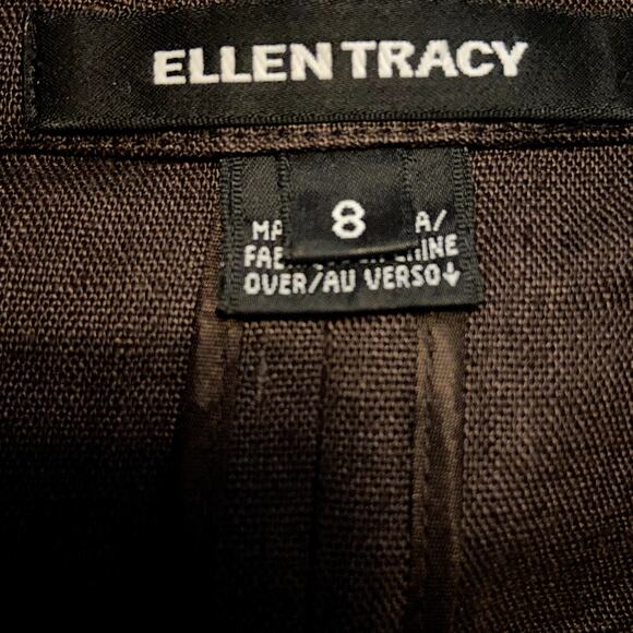 Vintage Ellen Tracy 100% Linen Button Up 80s Short Sleeve Blouse Collar Brown 8 - Picture 3 of 6